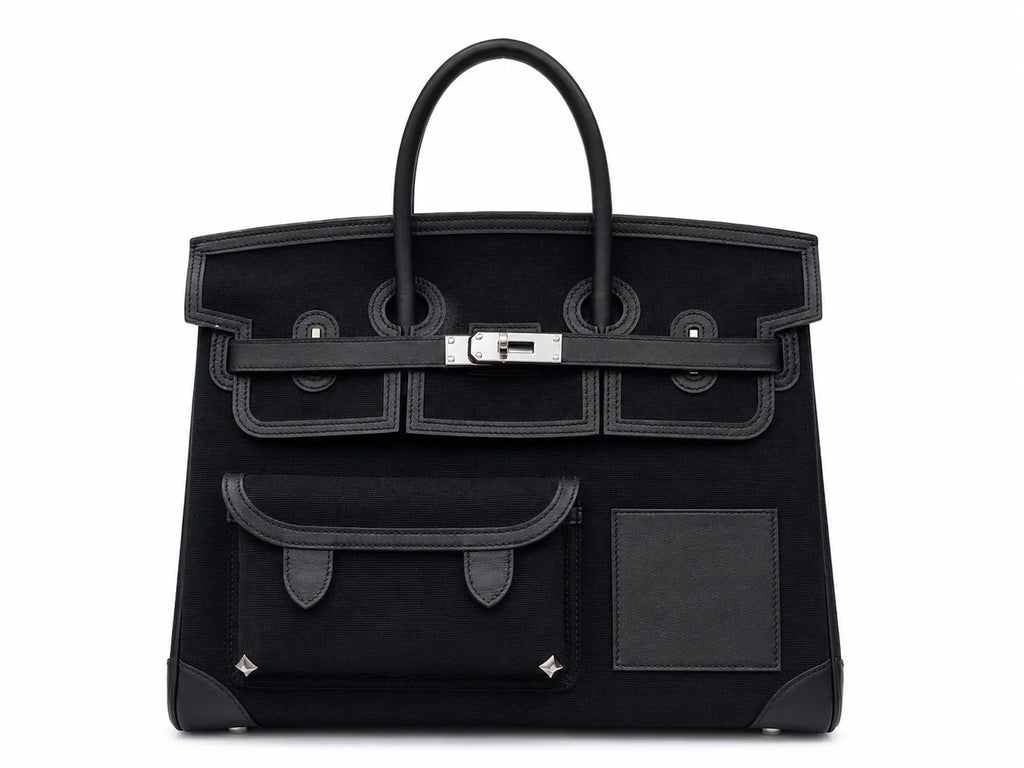 Birkin Cargo 35 in Noir Toile Goéland and Swift Leather (Palladium Hardware)