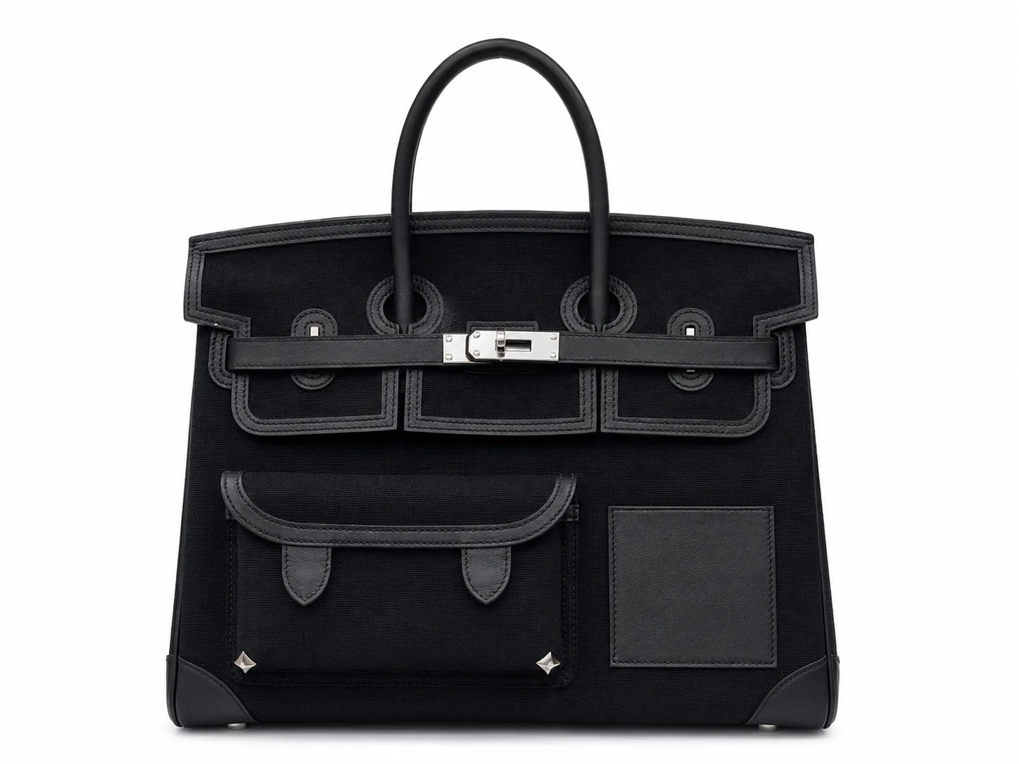 Birkin Cargo 35 in Noir Toile Goéland and Swift Leather (Palladium Hardware)