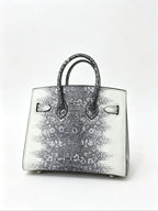 Mini Birkin 20cm Outer Stitching Tote Bag in Two-Tone Snow White Lizard Pattern