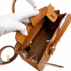 Birkin Style 25/30 Sellier in Gold Epsom Leather with White Stitching (Gold Hardware)