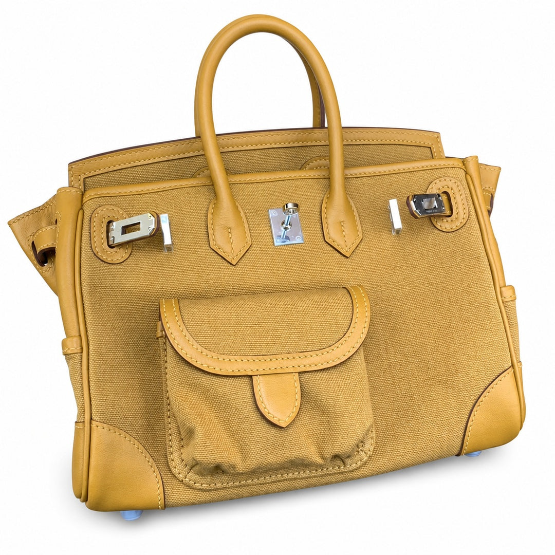 Birkin Cargo 25 in Sesame Toile Goéland and Swift Leather (Palladium Hardware)