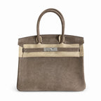 Birkin 30 Retourne in Etoupe Suede Grizzly with White Stitching (Palladium Hardware)