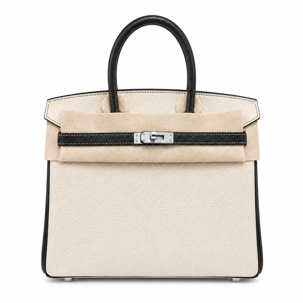 Birkin 25 Craie and Noir Togo Leather Bi-Color Bag