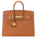 Birkin Sellier 25 Gold Epsom Leather Rolled Handles Gold Hardware Handbag