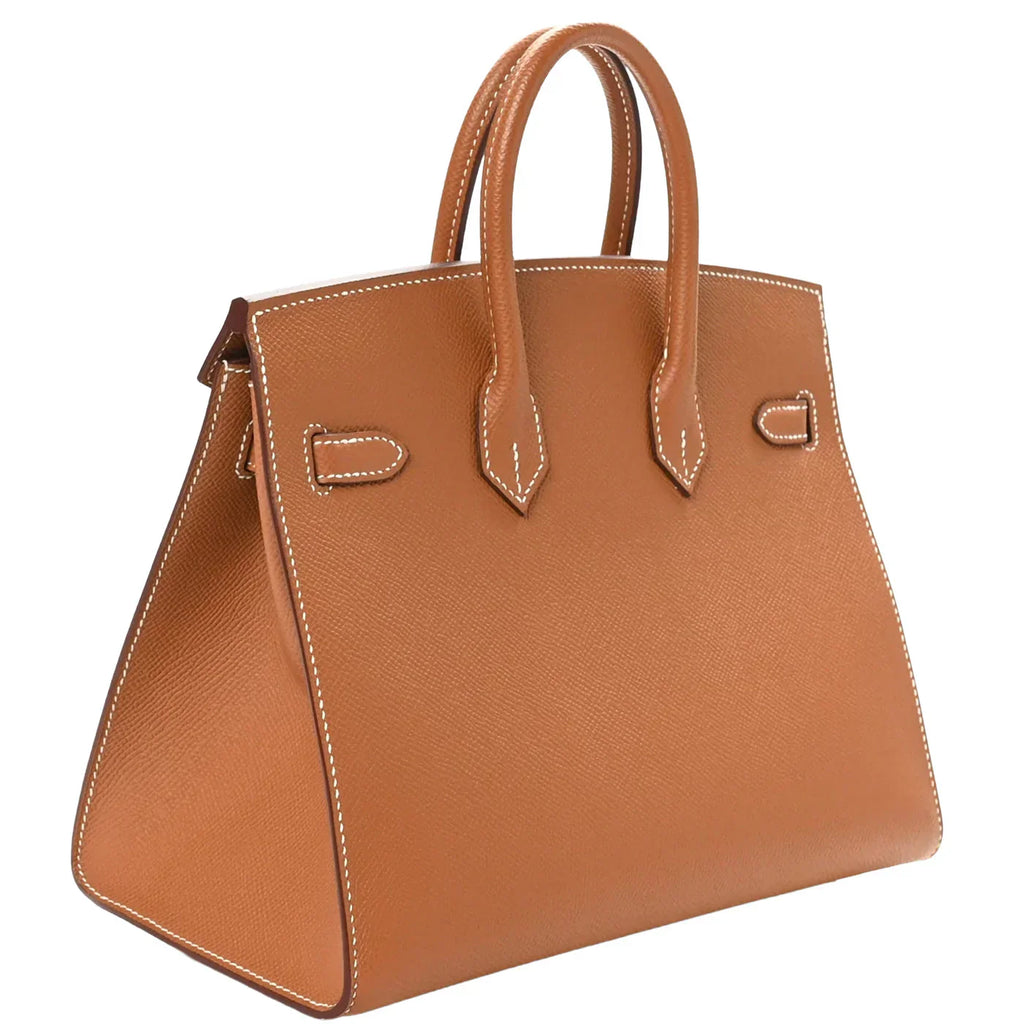 Birkin Sellier 25 Gold Epsom Leather Rolled Handles Gold Hardware Handbag