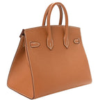 Birkin Sellier 25 Gold Epsom Leather Rolled Handles Gold Hardware Handbag