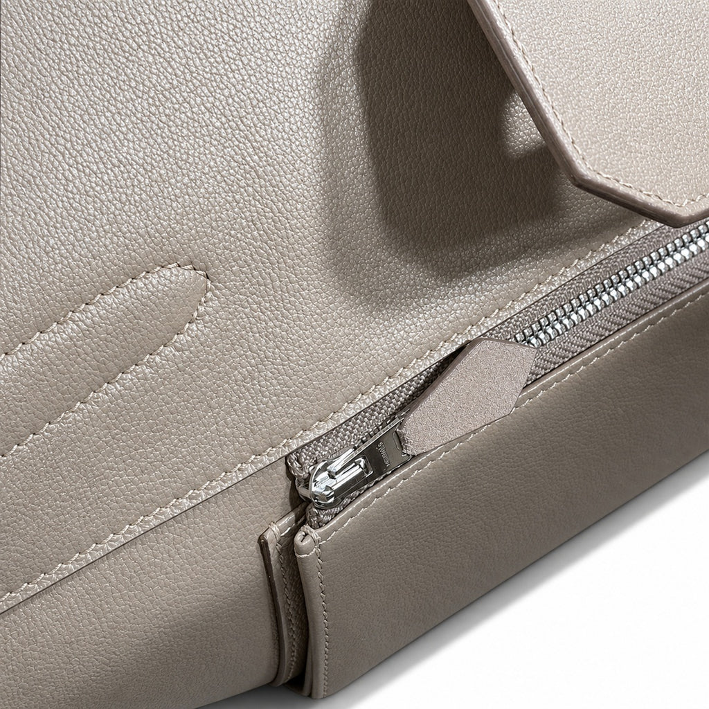 Birkin 30 Retourne in Etoupe Suede Grizzly with White Stitching (Palladium Hardware)