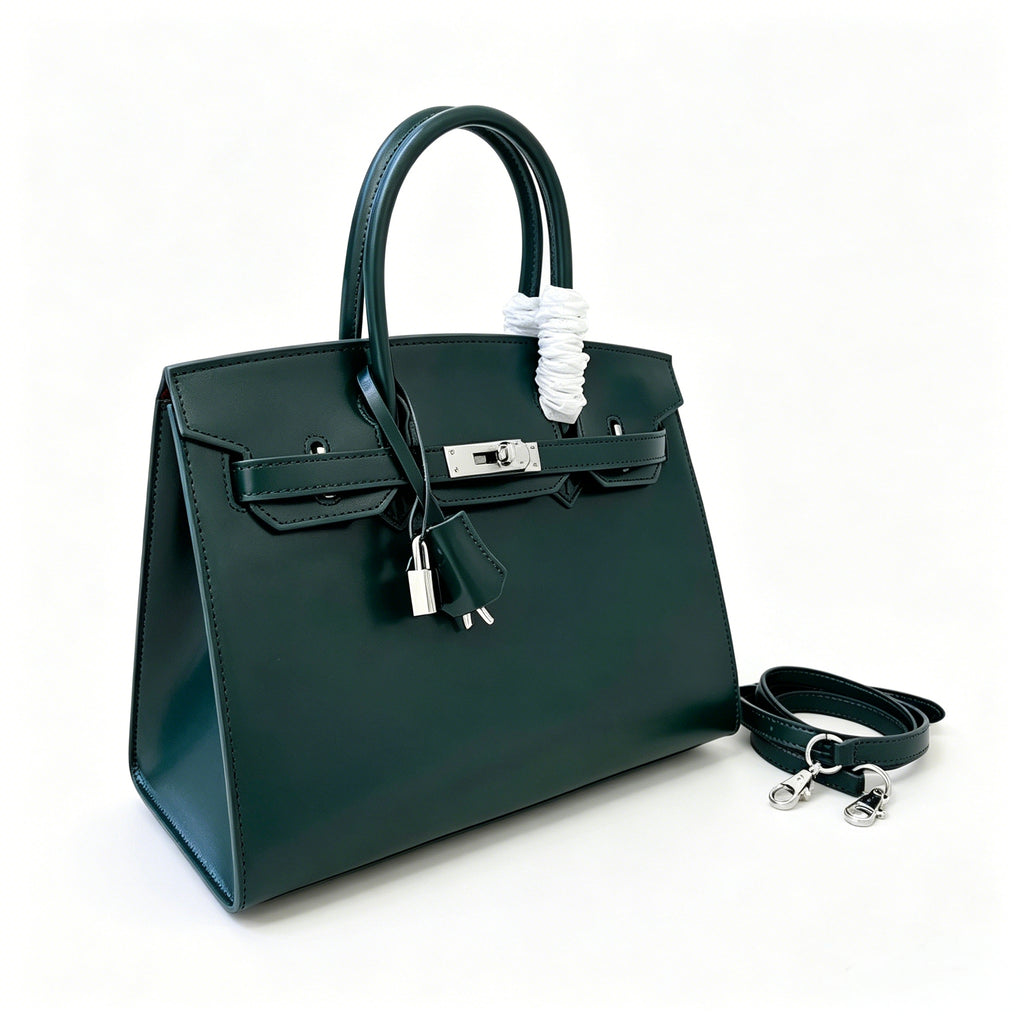 Birkin 30 Style Sellier in Vert Cypress Smooth Leather (Palladium Hardware)