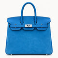 Birkin 25 Retourne in Bleu Zanzibar Swift Leather and Suede Grizzly (Palladium Hardware)