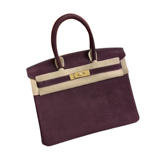 Birkin 30 Retourne in Bordeaux Suede Grizzly with White Stitching (Gold Hardware)
