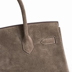 Birkin 30 Retourne in Etoupe Suede Grizzly with White Stitching (Palladium Hardware)
