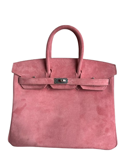 Birkin 25 Retourne in Pink Suede Grizzly (Palladium Hardware)