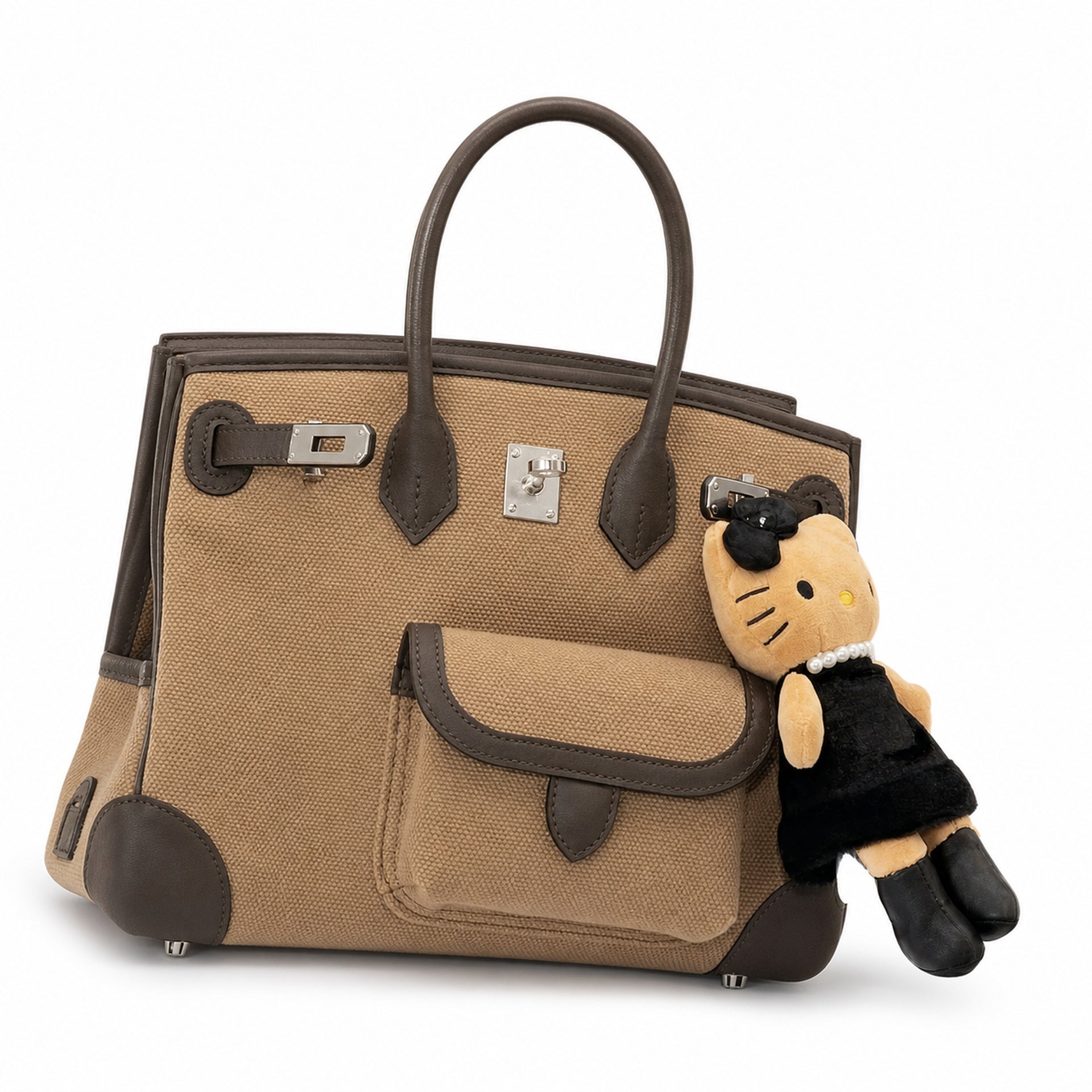 Birkin Cargo 30 Ebène Swift Leather and Khaki Canvas Multi-Pocket Bag