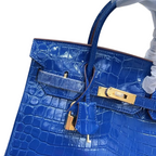 Birkin Blue Croc Embossement Leather Handbags Metal Lock Satchel Bag