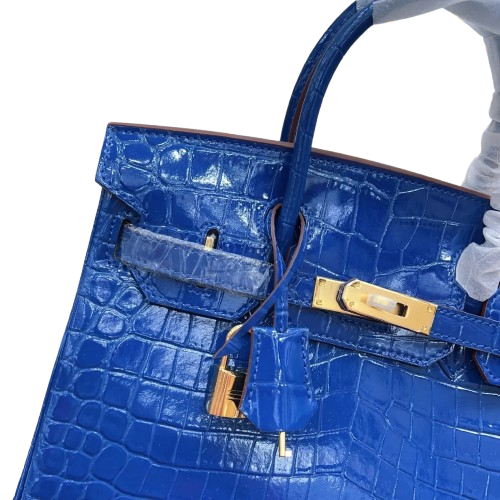 Birkin Blue Croc Embossement Leather Handbags Metal Lock Satchel Bag