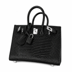 Mini Birkin 20cm Outer Stitching Tote Bag in Black Lizard Pattern
