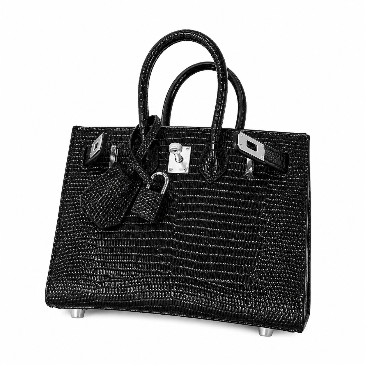 Mini Birkin 20cm Outer Stitching Tote Bag in Black Lizard Pattern