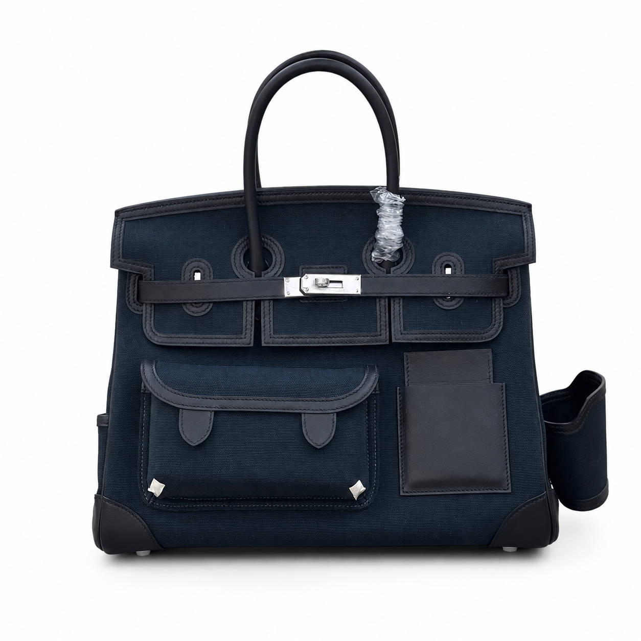 Birkin Cargo 35 in Bleu Encre Toile Goéland and Noir Swift Leather (Palladium Hardware)