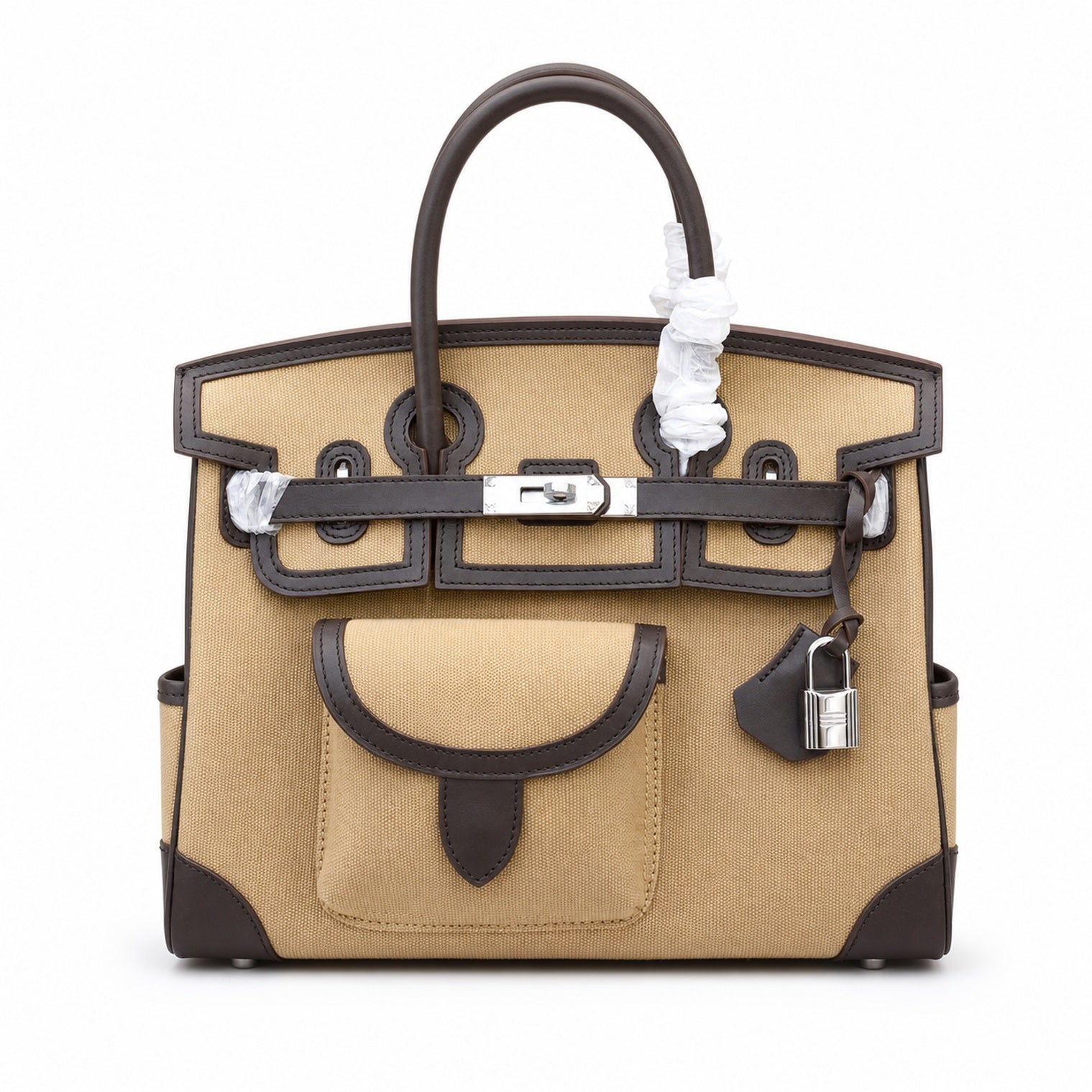 Birkin Cargo 30 Ebène Swift Leather and Khaki Canvas Multi-Pocket Bag