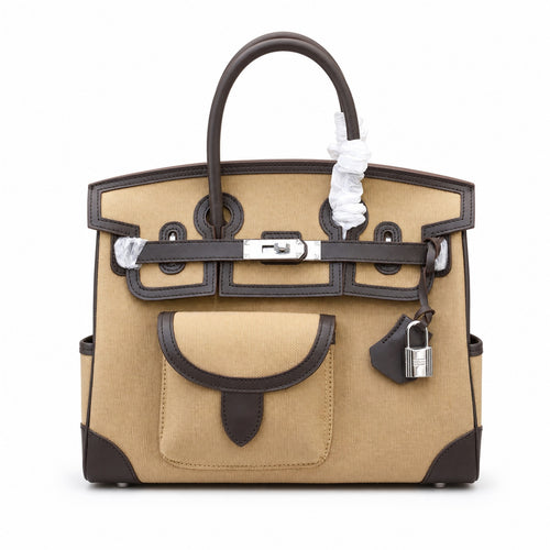 Birkin Cargo 30 Ebène Swift Leather and Khaki Canvas Multi-Pocket Bag