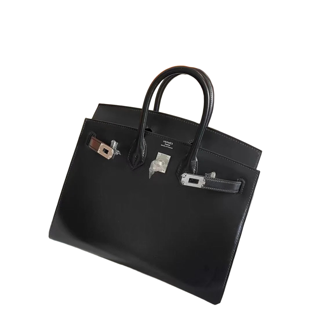 Hermès Birkin 25 Sellier Noir Box Calfskin Silver Hardware