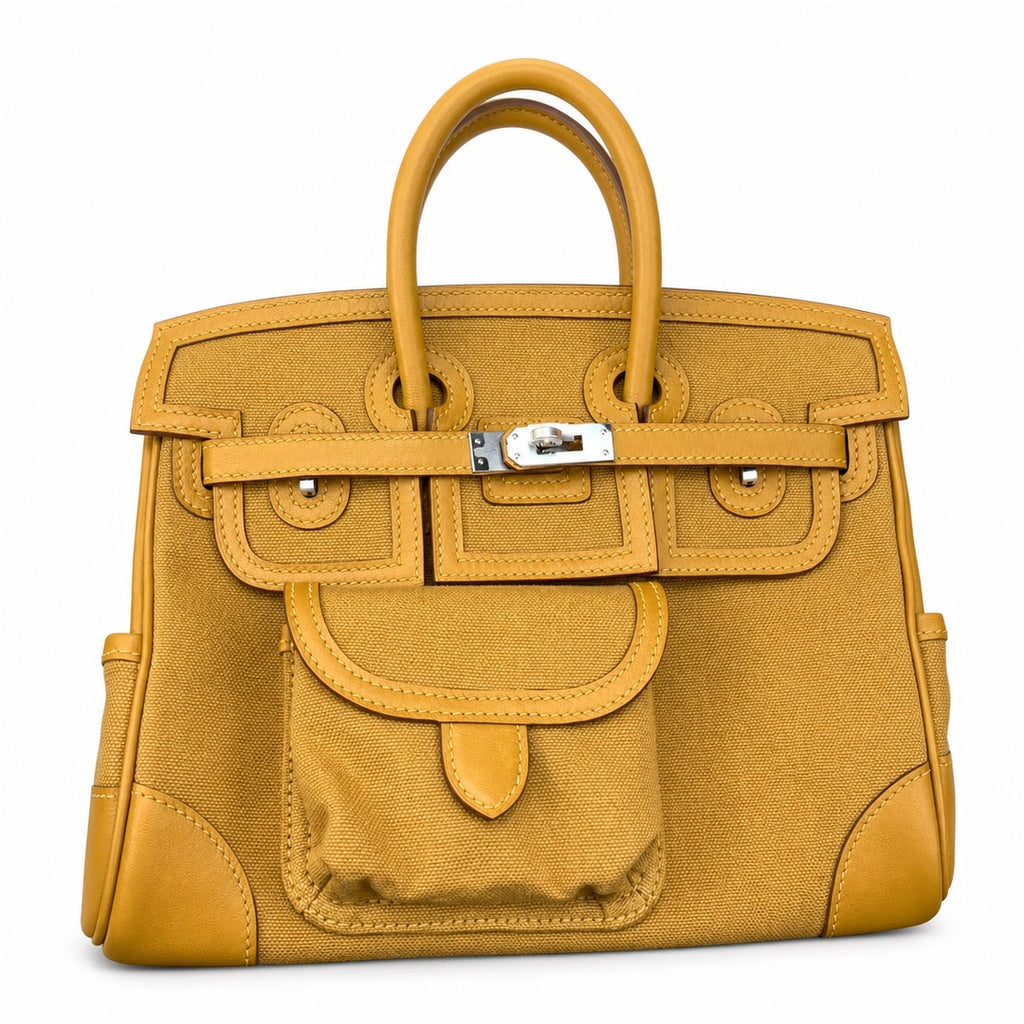Birkin Cargo 25 in Sesame Toile Goéland and Swift Leather (Palladium Hardware)