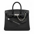 Birkin 25 Rock Black Leather Multi-Pocket Handbag with Chain