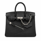 Birkin 25 Rock Black Leather Multi-Pocket Handbag with Chain
