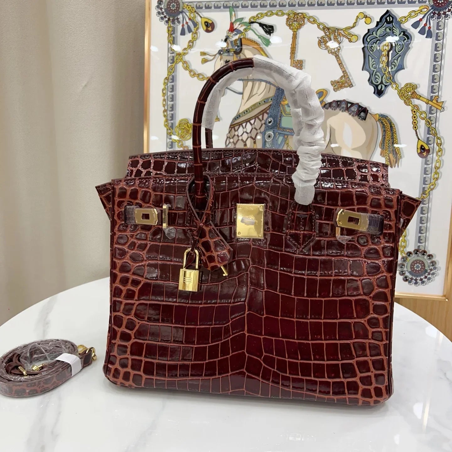 Birkin Bordeaux Shiny Porosus Crocodile Gold Hardware