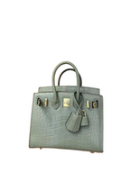 Mini Birkin 20cm Outer Stitching Tote Bag in Sage Green Crocodile Pattern