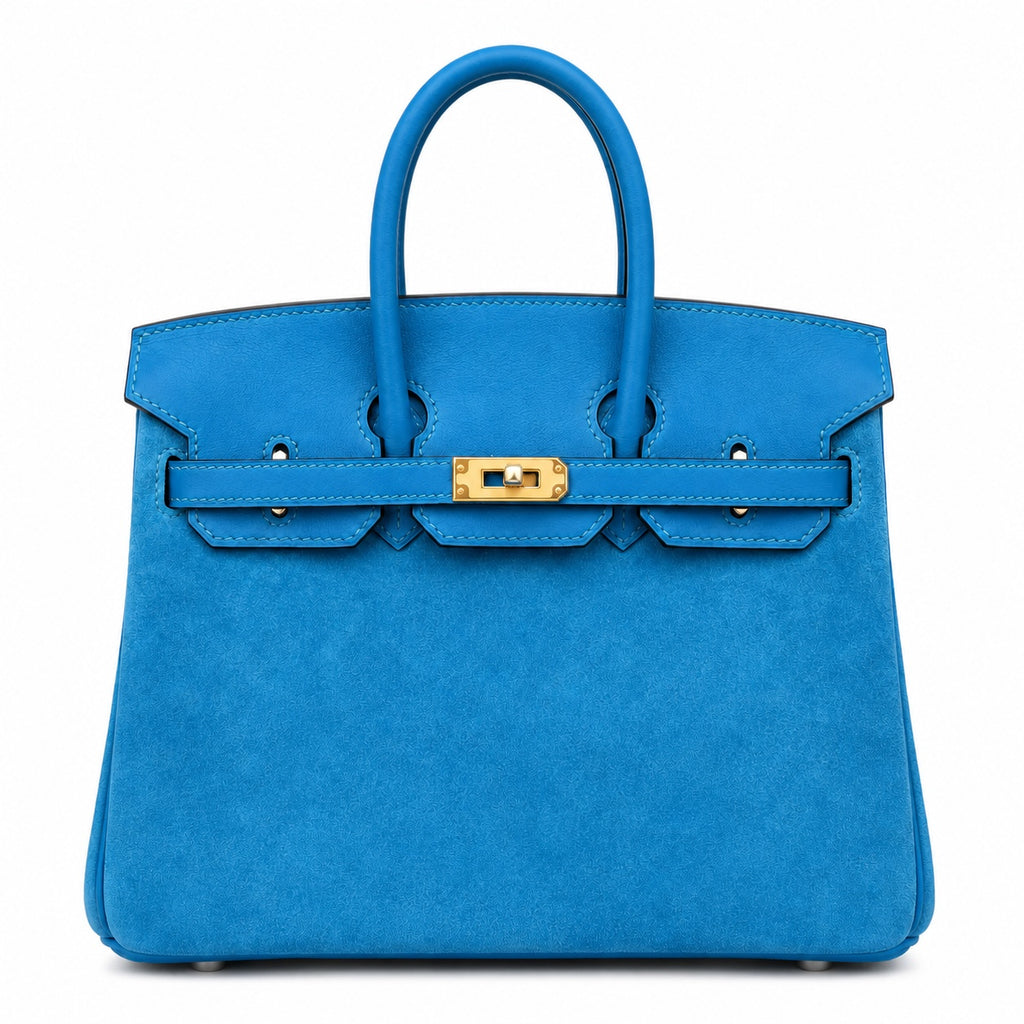 Rare Runaway Birkin 25cm Grizzly Tanzanite Blue Suede Luxury Tote