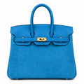 Rare Runaway Birkin 25cm Grizzly Tanzanite Blue Suede Luxury Tote