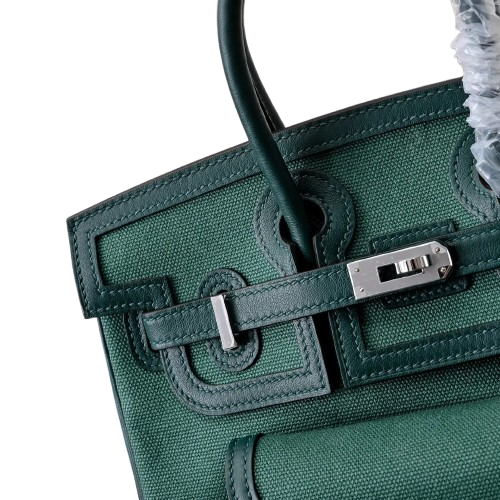 Birkin Cargo 25 Green Swift Leather and Canvas Splicing Bag