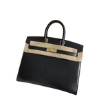 Birkin 25 Sellier Noir Box Calfskin Gold Hardware