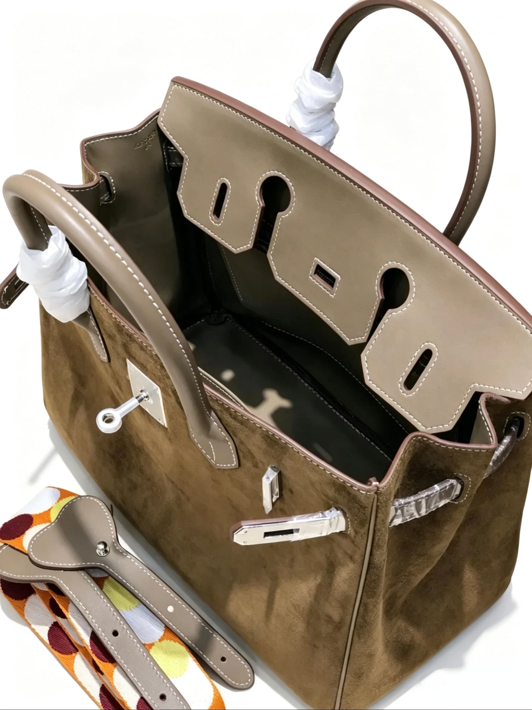 Birkin 30 Etoupe Swift Leather and Suede Splicing Bag