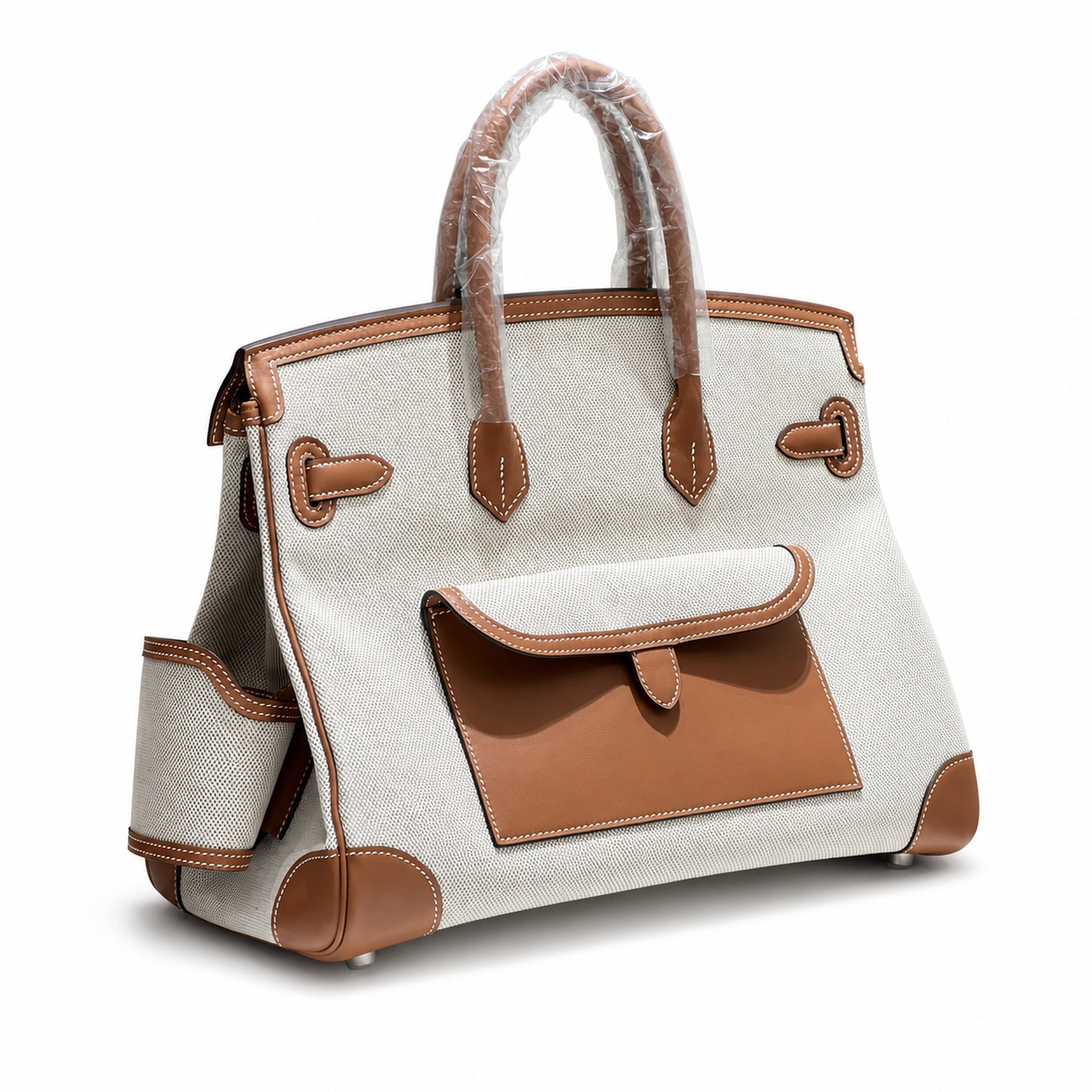 Birkin Cargo 35 Gold Leather and Ecru Canvas Multi-Pocket Bag