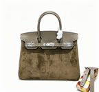 Birkin 30 Etoupe Swift Leather and Suede Splicing Bag