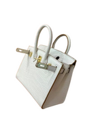 Mini Birkin 20cm Outer Stitching Tote Bag in Pure White Crocodile Pattern