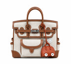 Multi-Pocket Birkin Cargo 25cm Tote in Gold Brown Leather & Canvas
