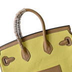 Birkin Cargo 25 Sesame and Lime Yellow Swift Leather Splicing Canvas Bag