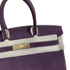 Birkin 30 Retourne in Bordeaux Suede Grizzly with White Stitching (Gold Hardware)