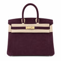 Birkin 30 Retourne in Bordeaux Suede Grizzly with White Stitching (Gold Hardware)