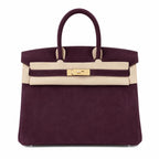 Birkin 30 Retourne in Bordeaux Suede Grizzly with White Stitching (Gold Hardware)