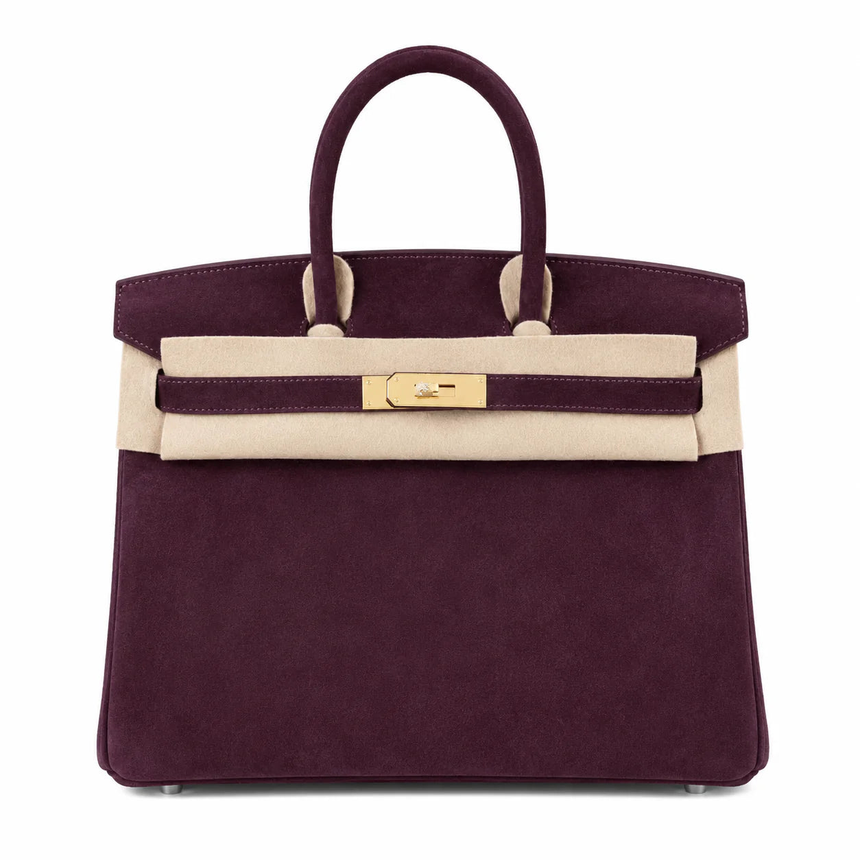 Birkin 30 Retourne in Bordeaux Suede Grizzly with White Stitching (Gold Hardware)