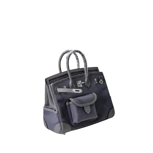 Birkin Cargo 25 Etain Grey Swift Leather and Canvas Splicing Bag