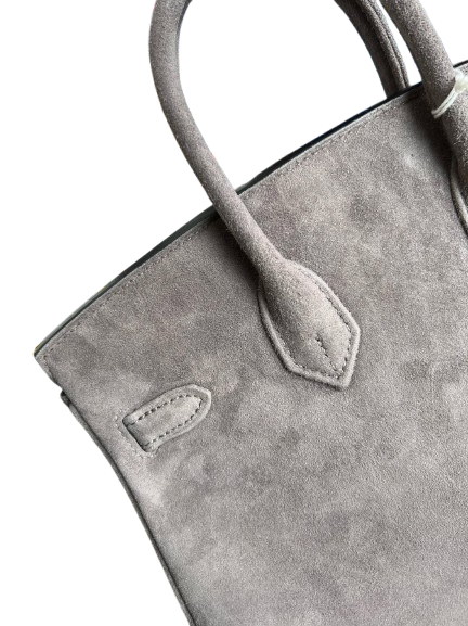 Birkin 25 Retourne in Grey Suede Grizzly (Palladium Hardware)