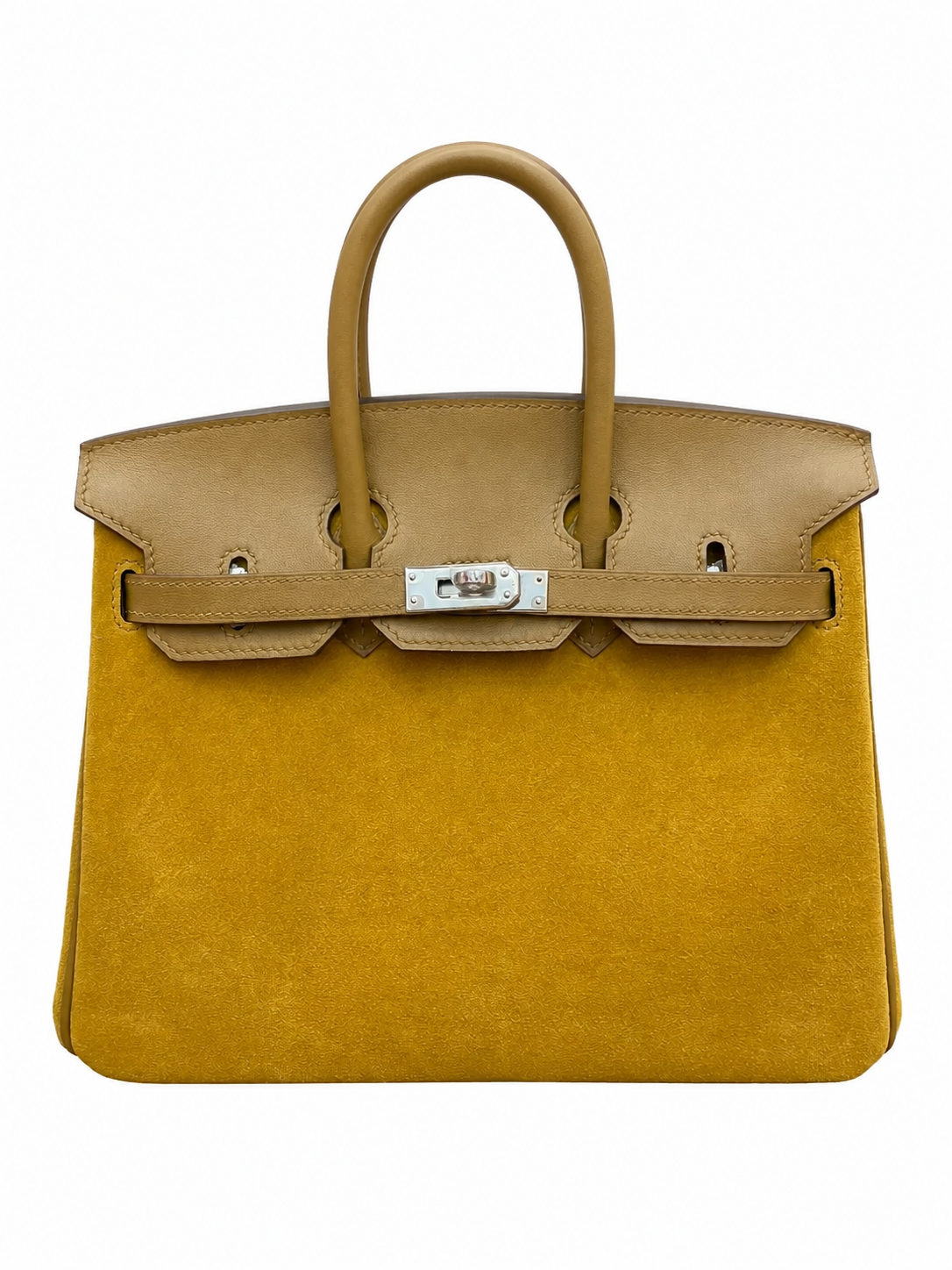 Birkin 25 Retourne in Yellow Swift Leather and Suede Grizzly (Palladium Hardware)