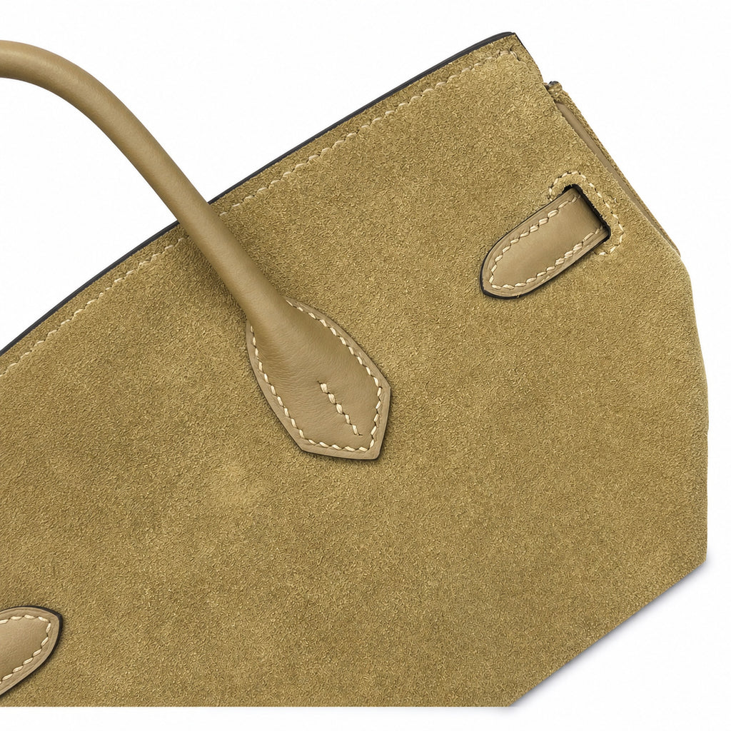 Elegant Neutral Birkin 25cm Grizzly Beige Suede Luxury Top-Handle Tote