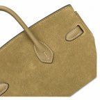 Elegant Neutral Birkin 25cm Grizzly Beige Suede Luxury Top-Handle Tote