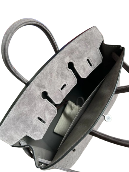 Birkin 25 Retourne in Grey Suede Grizzly (Palladium Hardware)